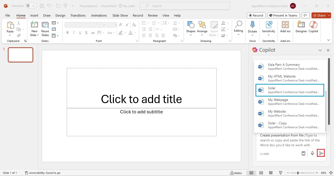 reference word document to powerpoint