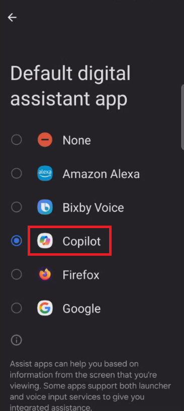 select Copilot and confirm your choice